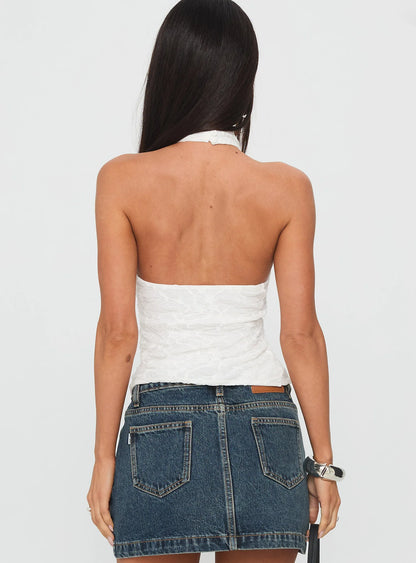 Hotter Than Fire Lace Halter Top White