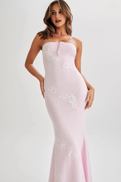 Lorelai Strapless Rose Knit Maxi Dress - Fairy Floss Pink