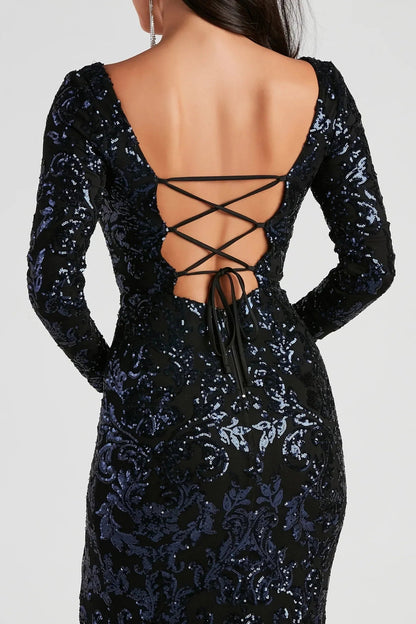Formal Sequin Lace-Up Dress