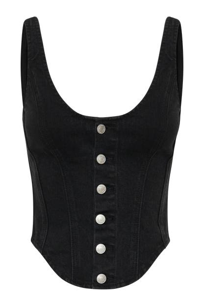 Corset Denim Top - Washed Black