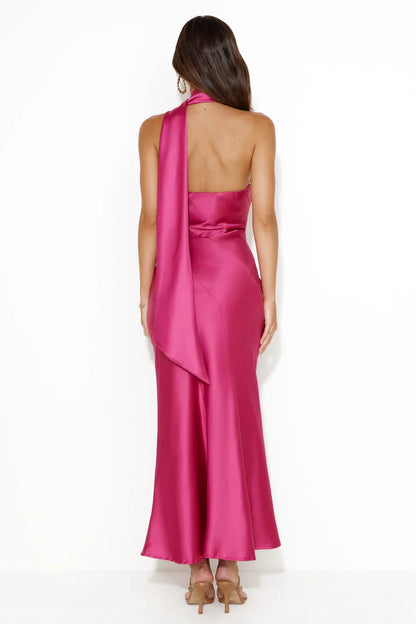 Glistening Star Satin Maxi Dress Hot Pink