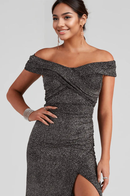 Formal Glitter Wrap Dress