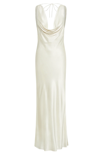 Angelique Satin Cowl Back Maxi Dress - Ivory