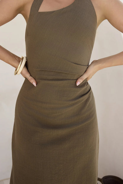 Scarlet Hues Halter Maxi Dress Chocolate