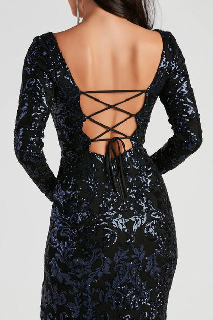 Arial Formal Sequin Lace-Up Dress
