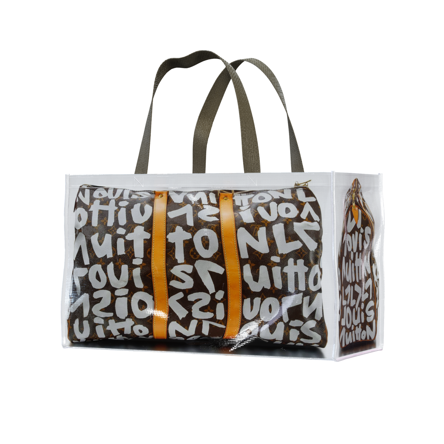 TITA ELVIE DUFFLE GROCERY BAG, BROWN CANVAS, LARGE