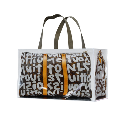 TITA ELVIE DUFFLE GROCERY BAG, BROWN CANVAS, LARGE