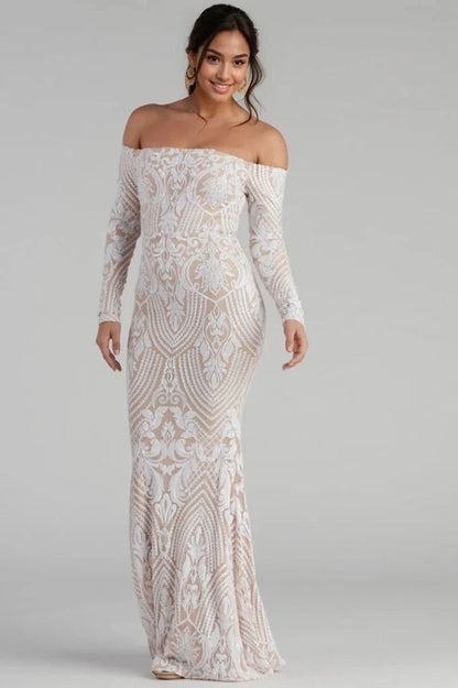 Sierra Sequin Off The Shoulder Formal Dress