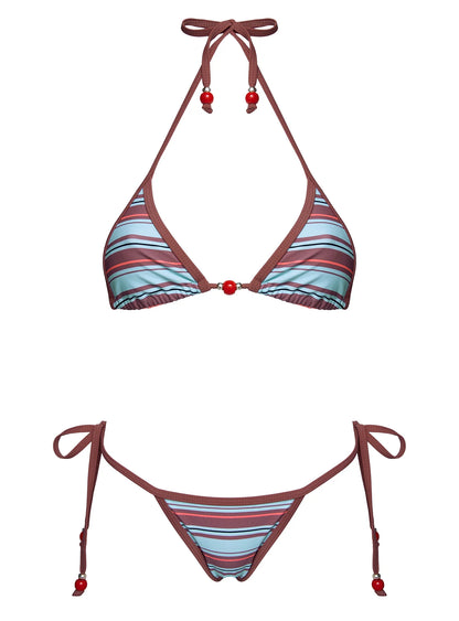 Mikaya Beaded Tie Side Bikini Bottoms Blue / Brown Stripe