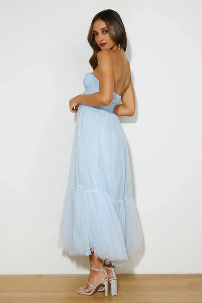 Royal Treasure Tulle Maxi Dress Blue