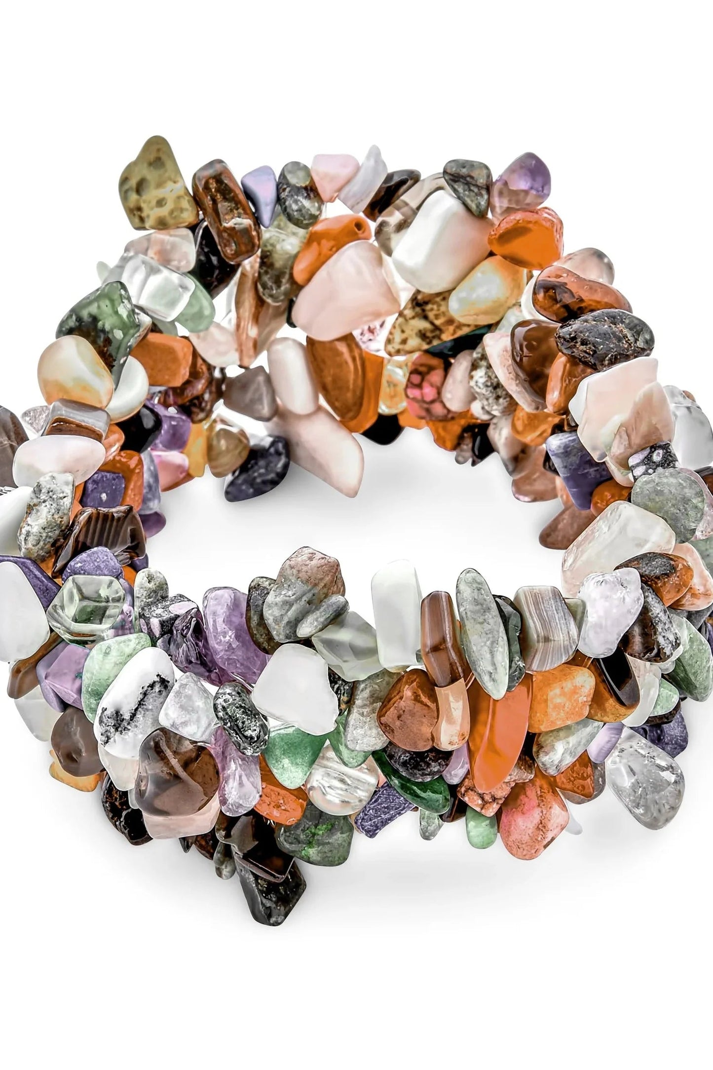 Gemstone Colors Chip Wide Chunky Cluster Multistrand Stretch Bracelet