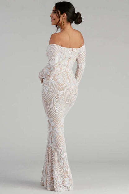 Sierra Sequin Off The Shoulder Formal Dress