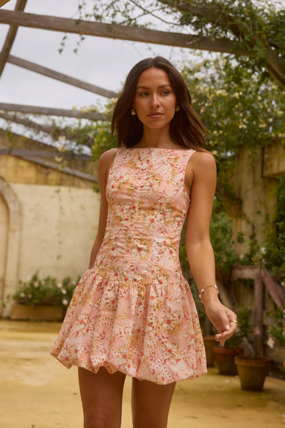 Heavenly Drift Floral Mini Dress Pink
