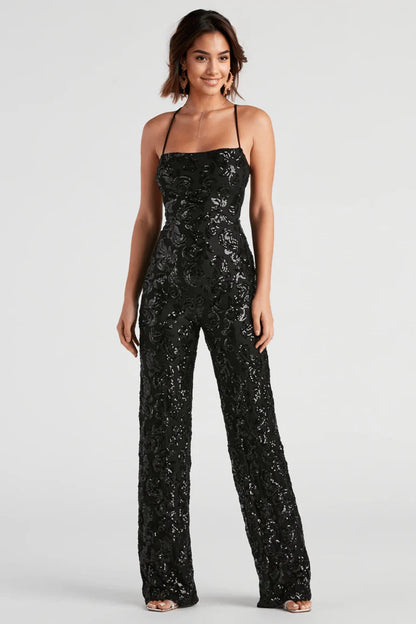 Radiate In Sequins Lace-Up Jumpsuit