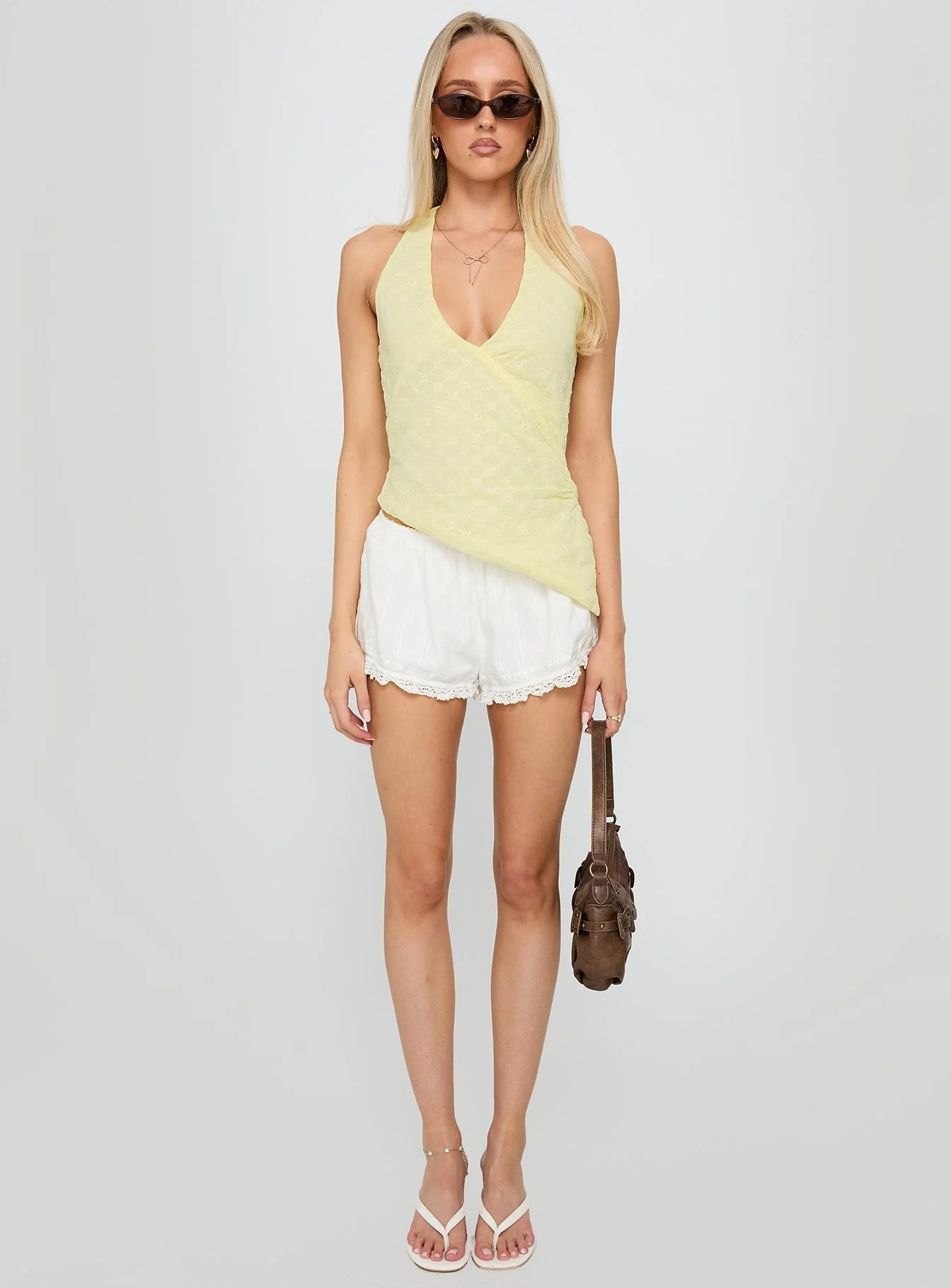 Isabellah Cross Front Halter Top Yellow