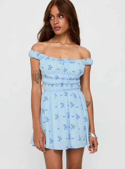 These Are The Days Shirred Mini Dress Blue Multi
