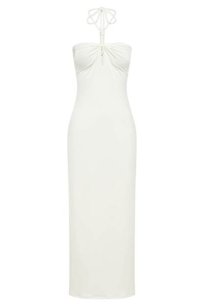 Krissy Midi Twist Halter Jersey Dress - White